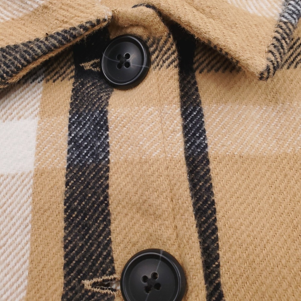 Lucky Brand Shirt Jacket Mens Medium Tan Black Tartan Plaid Flannel Shacket - Picture 5 of 15
